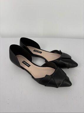🎃 Nine West Black leather Pointed D'Orsay Flats with Woven Vamp